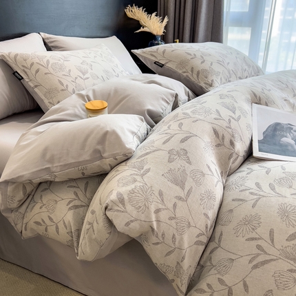 91家纺网 家纺一手货源 找家纺 席世家 2024新款三层纱磨毛四件套 蝶恋花-灰