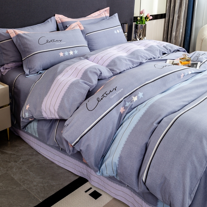 91家纺网 家纺一手货源 找家纺 威布斯 2025新款加厚纯棉全棉磨毛三件套四件套 波尔兰卡-灰