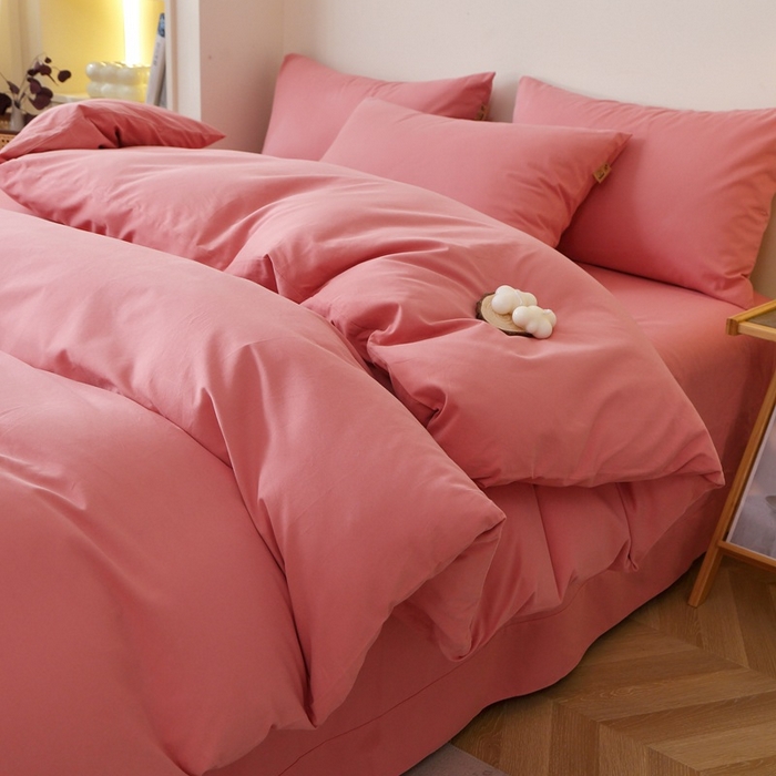 91家纺网 家纺一手货源 找家纺 晶缦家纺 2024新款全棉13376纯色喷气全棉磨毛四件套 暖芸馨-蕊红玉