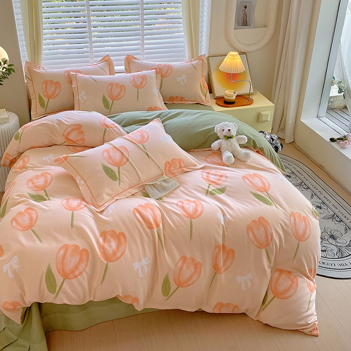 91家纺网 家纺一手货源 找家纺 威布斯 2025新款加厚纯棉全棉磨毛三件套四件套 悠悠小园-桔