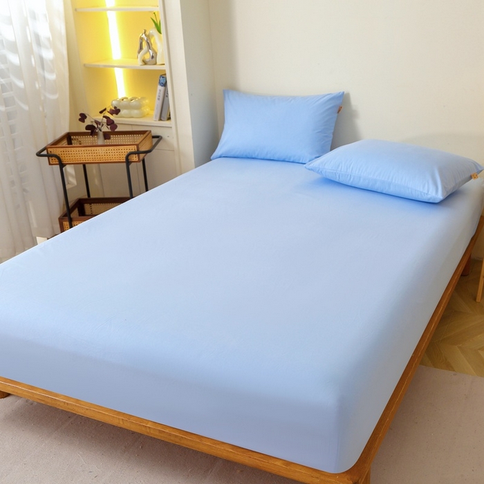 91家纺网 家纺一手货源 找家纺 晶缦家纺 2024新款全棉13376纯色喷气全棉磨毛单品床笠 暖芸馨-淡天兰