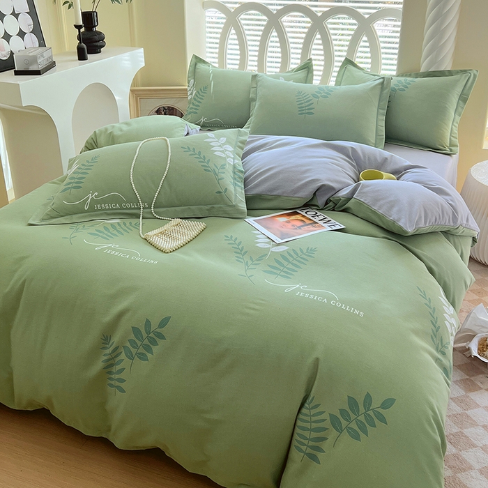 91家纺网 家纺一手货源 找家纺 威布斯 2025新款加厚纯棉全棉磨毛三件套四件套 香枫-绿