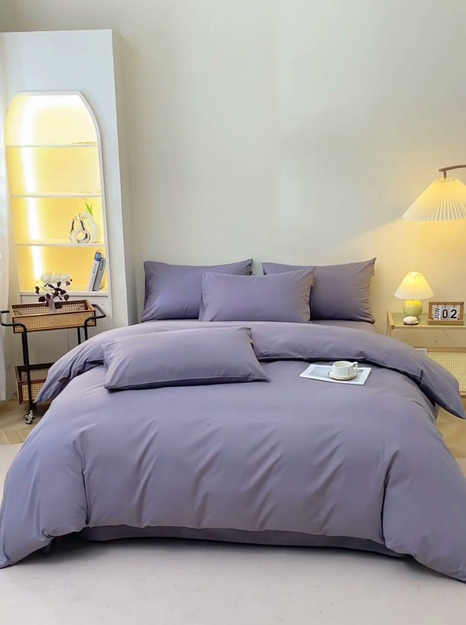 91家纺网 家纺一手货源 找家纺 晶缦家纺 2024新款全棉13376纯色喷气全棉磨毛四件套 暖芸馨-深青灰