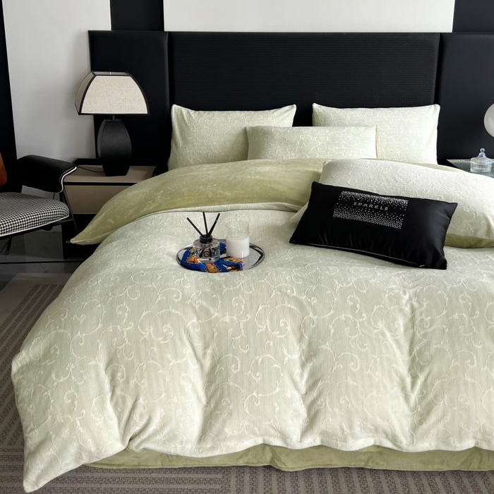 91家纺网 家纺一手货源 找家纺 HL原创 2024新款轻奢风雕花牛奶绒四件套 简欧-绿