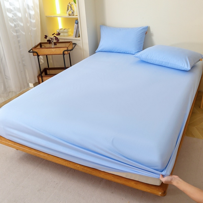 91家纺网 家纺一手货源 找家纺 晶缦家纺 2024新款全棉13376纯色喷气全棉磨毛单品床笠 暖芸馨-淡天兰