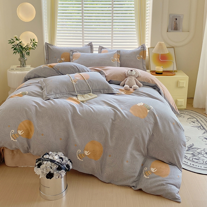 91家纺网 家纺一手货源 找家纺 威布斯 2025新款加厚纯棉全棉磨毛三件套四件套  喵呜-灰