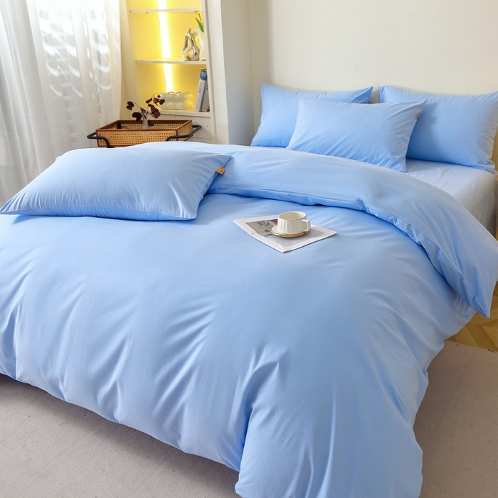 91家纺网 家纺一手货源 找家纺 晶缦家纺 2024新款全棉13376纯色喷气全棉磨毛四件套 暖芸馨-淡天兰