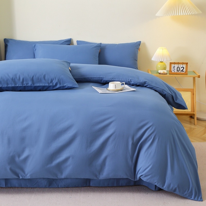 91家纺网 家纺一手货源 找家纺 晶缦家纺 2024新款全棉13376纯色喷气全棉磨毛四件套 暖芸馨-靛青蓝