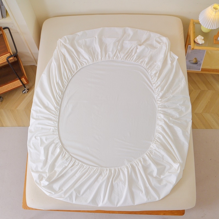 91家纺网 家纺一手货源 找家纺 晶缦家纺 2024新款全棉13376纯色喷气全棉磨毛单品床笠 暖芸馨-本白色