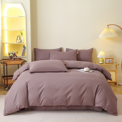 晶缦家纺 2024新款全棉13376纯色喷气全棉磨毛四件套 暖芸馨-深松棕