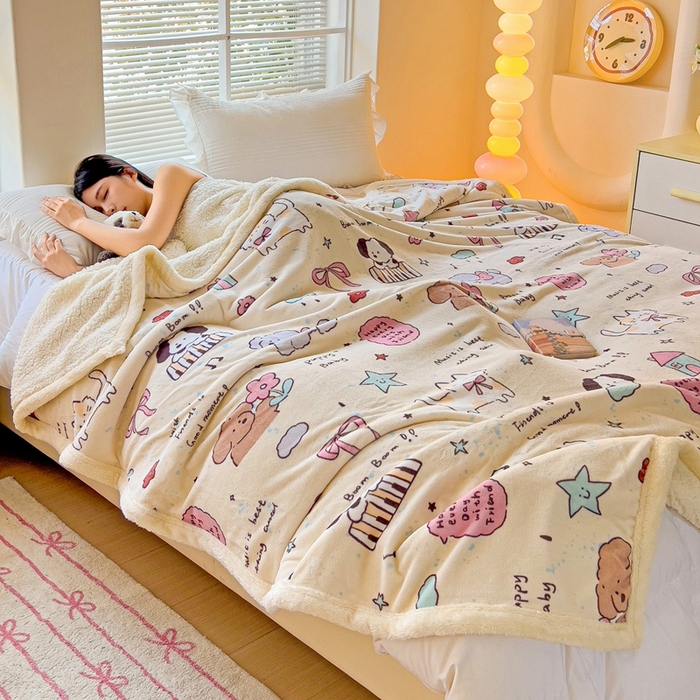 91家纺网 家纺一手货源 找家纺 鑫喜莱家纺 2024新款牛奶绒羊羔绒盖毯毛毯毯子午睡毯 宠物日记