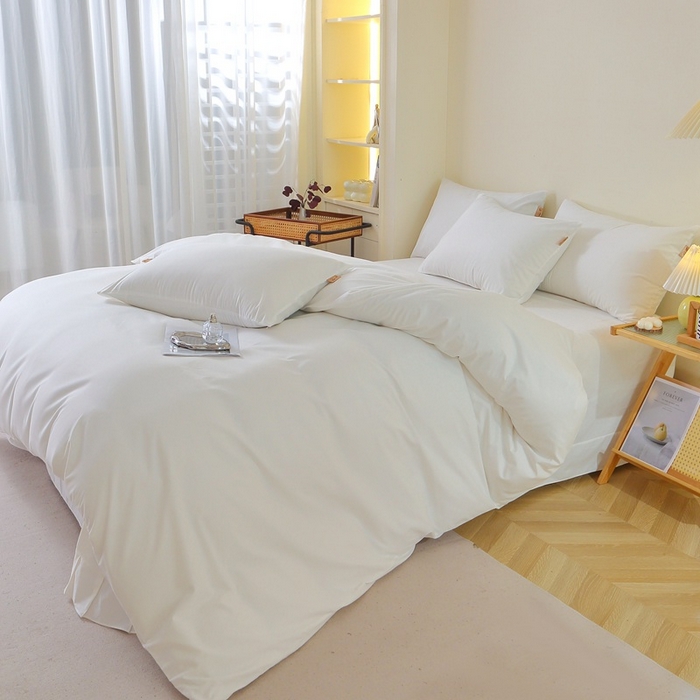 91家纺网 家纺一手货源 找家纺 晶缦家纺 2024新款全棉13376纯色喷气全棉磨毛四件套 暖芸馨-本白色