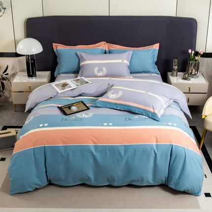 威布斯 2025新款加厚纯棉全棉磨毛三件套四件套 鹿野仙踪-蓝