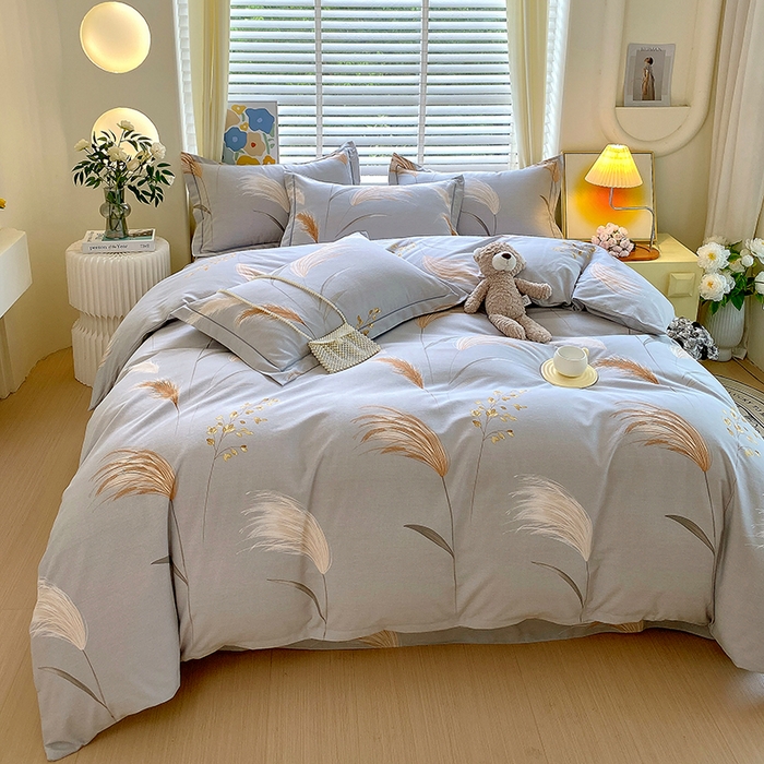 91家纺网 家纺一手货源 找家纺 威布斯 2025新款加厚纯棉全棉磨毛三件套四件套 墨雨云间-灰