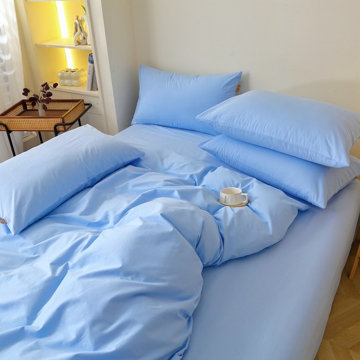 91家纺网 家纺一手货源 找家纺 晶缦家纺 2024新款全棉13376纯色喷气全棉磨毛四件套 暖芸馨-淡天兰