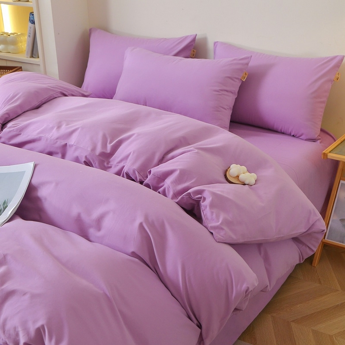 91家纺网 家纺一手货源 找家纺 晶缦家纺 2024新款全棉13376纯色喷气全棉磨毛四件套 暖芸馨-雾紫色