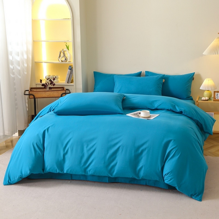 91家纺网 家纺一手货源 找家纺 晶缦家纺 2024新款全棉13376纯色喷气全棉磨毛四件套 暖芸馨-云山蓝