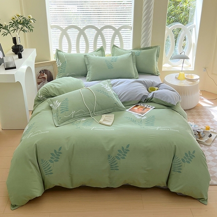 威布斯 2025新款加厚纯棉全棉磨毛三件套四件套 香枫-绿