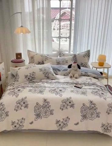 91家纺网 家纺一手货源 找家纺 暖芯优选 204新款直播爆款全棉-ins印花系列四件套纯棉三件套床单床笠 安曼