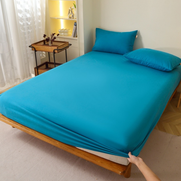 91家纺网 家纺一手货源 找家纺 晶缦家纺 2024新款全棉13376纯色喷气全棉磨毛单品床笠 暖芸馨-云山蓝