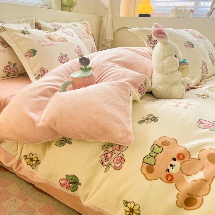 91家纺网 家纺一手货源 找家纺 梦之岛 2024新款高克重小清新印花牛奶绒保暖四件套 莫奈花园