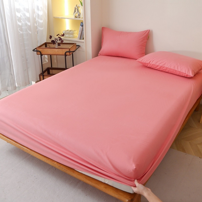 91家纺网 家纺一手货源 找家纺 晶缦家纺 2024新款全棉13376纯色喷气全棉磨毛单品床笠 暖芸馨-蕊红玉