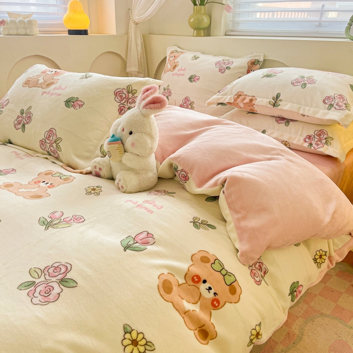 91家纺网 家纺一手货源 找家纺 梦之岛 2024新款高克重小清新印花牛奶绒保暖四件套 莫奈花园