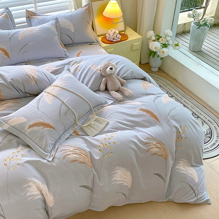 91家纺网 家纺一手货源 找家纺 威布斯 2025新款加厚纯棉全棉磨毛三件套四件套 墨雨云间-灰