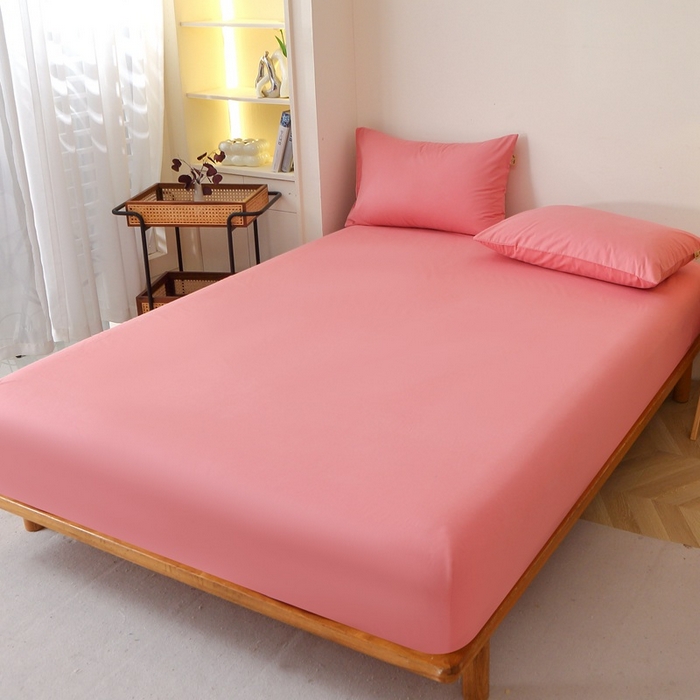 91家纺网 家纺一手货源 找家纺 晶缦家纺 2024新款全棉13376纯色喷气全棉磨毛单品床笠 暖芸馨-蕊红玉