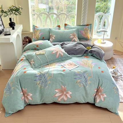 威布斯 2025新款加厚纯棉全棉磨毛三件套四件套 绿野仙踪-绿灰