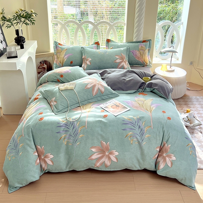 91家纺网 家纺一手货源 找家纺 威布斯 2025新款加厚纯棉全棉磨毛三件套四件套 绿野仙踪-绿灰