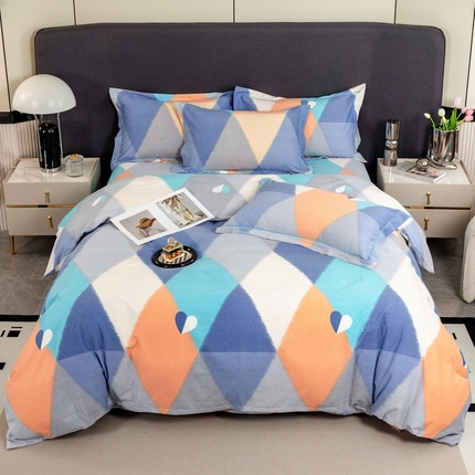 91家纺网 家纺一手货源 找家纺 威布斯 2025新款加厚纯棉全棉磨毛三件套四件套 梦剧院-蓝