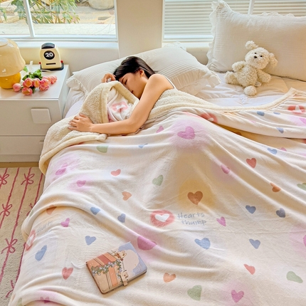鑫喜莱家纺 2024新款牛奶绒羊羔绒盖毯毛毯毯子午睡毯 心晴