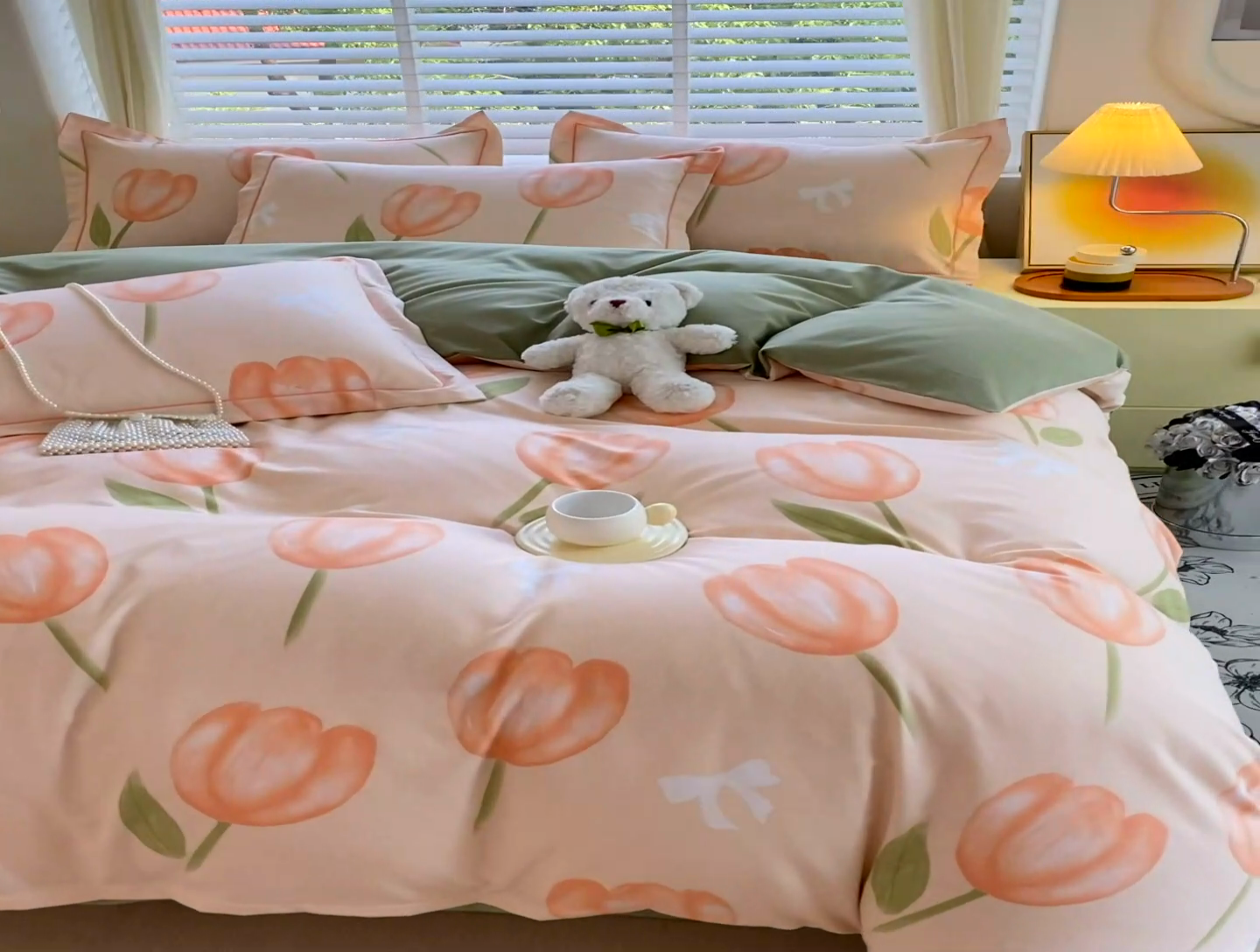 91家纺网 家纺一手货源 找家纺 威布斯 2025新款加厚纯棉全棉磨毛三件套四件套 悠悠小园-桔