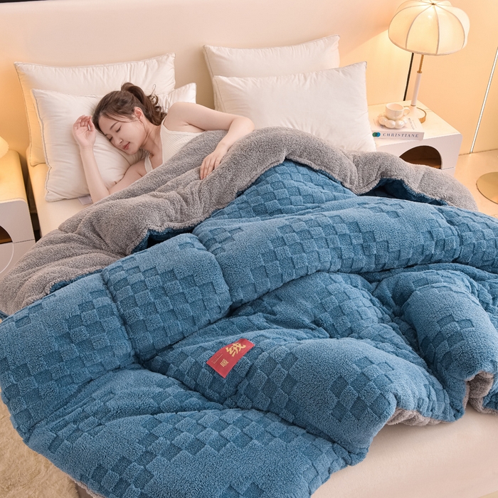 91家纺网 家纺一手货源 找家纺 2025全新塔芙绒冬被加厚牛奶绒羊羔绒被子被芯 暖绒蓝