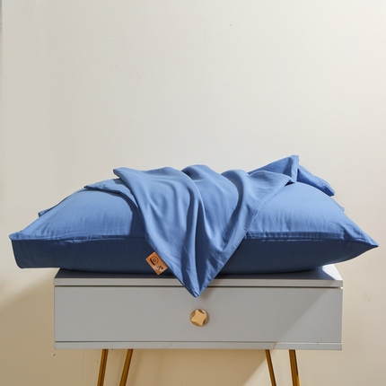 晶缦家纺 2024新款全棉13376纯色喷气全棉磨毛单品枕套 暖芸馨-靛青蓝