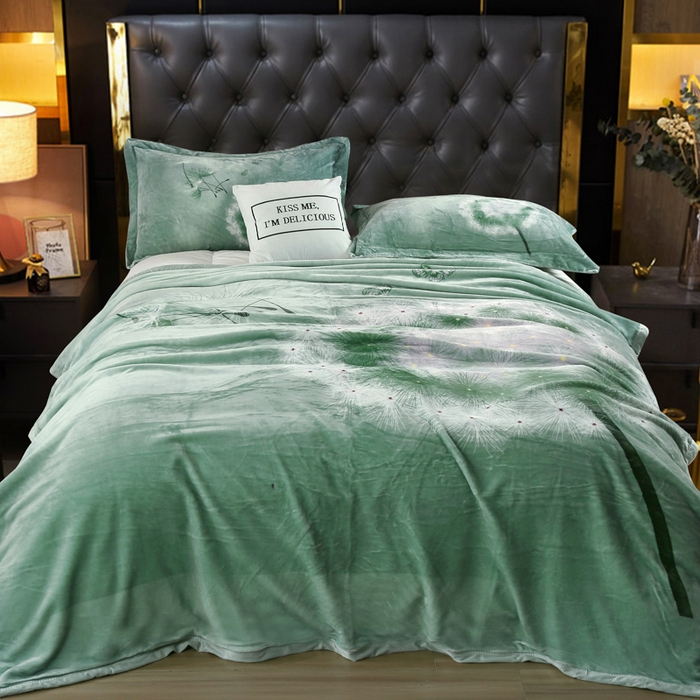 91家纺网 家纺一手货源 找家纺 好艺佳毛毯 2025新款升级多功能3D数码印花毛毯 被套两用拉舍尔云毯 蒲公英的约定-绿