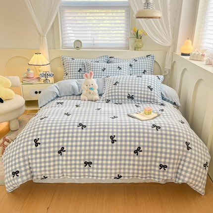 91家纺网 家纺一手货源 找家纺 （总）梦之岛 2024新款高克重小清新印花牛奶绒保暖四件套