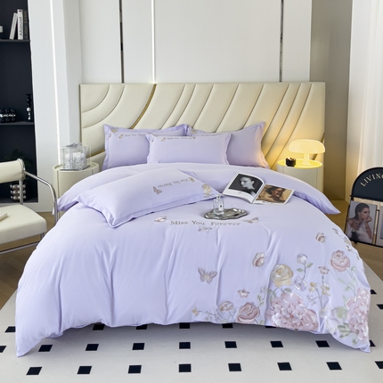 梧桐家居 2024新款玫瑰花系列四件套 玫瑰-浅紫