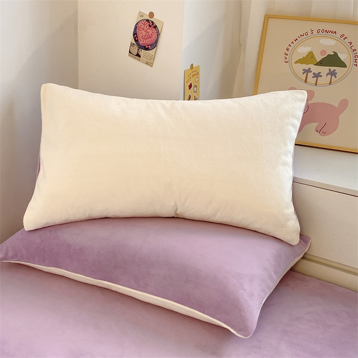 91家纺网 家纺一手货源 找家纺 857家居 2024新款A类牛奶绒纯色双拼四件套 奶昔紫