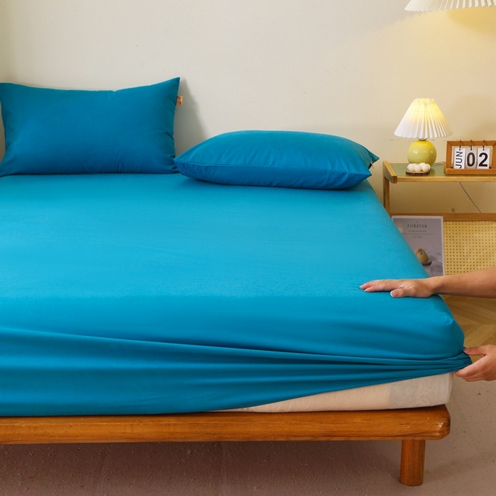 91家纺网 家纺一手货源 找家纺 晶缦家纺 2024新款全棉13376纯色喷气全棉磨毛单品床笠 暖芸馨-云山蓝