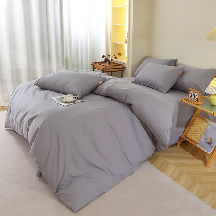 91家纺网 家纺一手货源 找家纺 晶缦家纺 2024新款全棉13376纯色喷气全棉磨毛四件套 暖芸馨-浅青灰