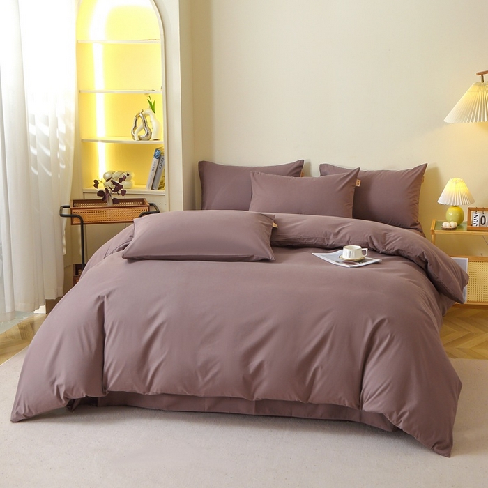 91家纺网 家纺一手货源 找家纺 晶缦家纺 2024新款全棉13376纯色喷气全棉磨毛四件套 暖芸馨-深松棕