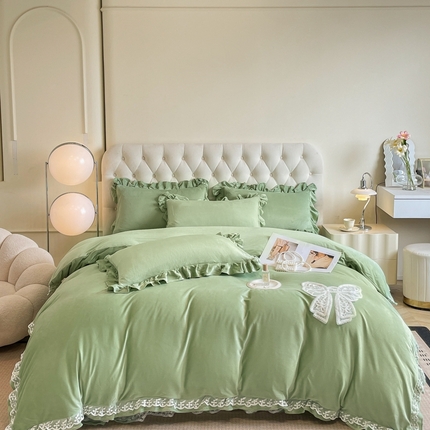 91家纺网 家纺一手货源 找家纺 （总）艺玲家纺 2024新款韩版公主风牛奶绒蝴蝶结蕾丝花边四件套