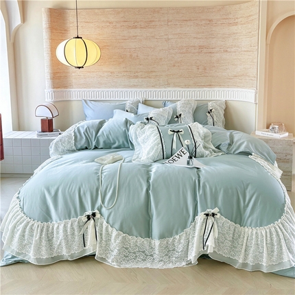 91家纺网 家纺一手货源 找家纺 （总）花香四季家纺 2025新款法式全棉100支贡缎长绒棉荷叶边花边纯棉四件套--伊丽莎白