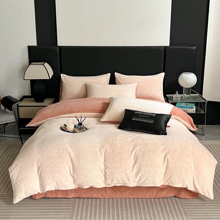 HL原创 2024新款轻奢风雕花牛奶绒四件套 简欧-橘