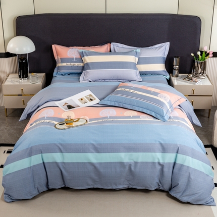 91家纺网 家纺一手货源 找家纺 威布斯 2025新款加厚纯棉全棉磨毛三件套四件套 生命树-蓝