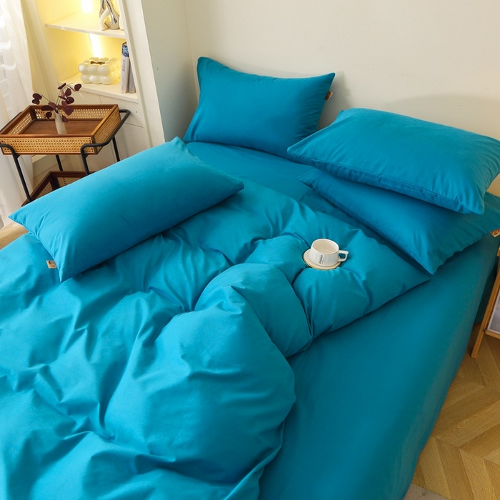 91家纺网 家纺一手货源 找家纺 晶缦家纺 2024新款全棉13376纯色喷气全棉磨毛四件套 暖芸馨-云山蓝