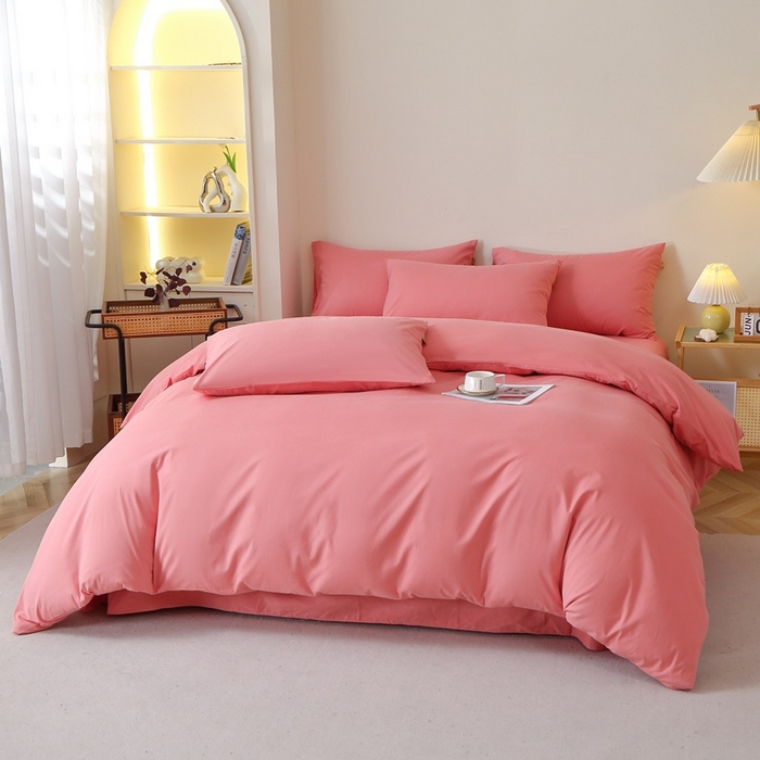 91家纺网 家纺一手货源 找家纺 晶缦家纺 2024新款全棉13376纯色喷气全棉磨毛四件套 暖芸馨-蕊红玉