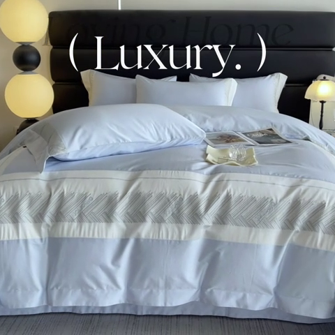 91家纺网 家纺一手货源 找家纺  【A类母婴级】100支长绒棉四件套全棉纯棉重工高端刺绣拼接被套简约床单床笠款床上用品 澜梦-沁水蓝